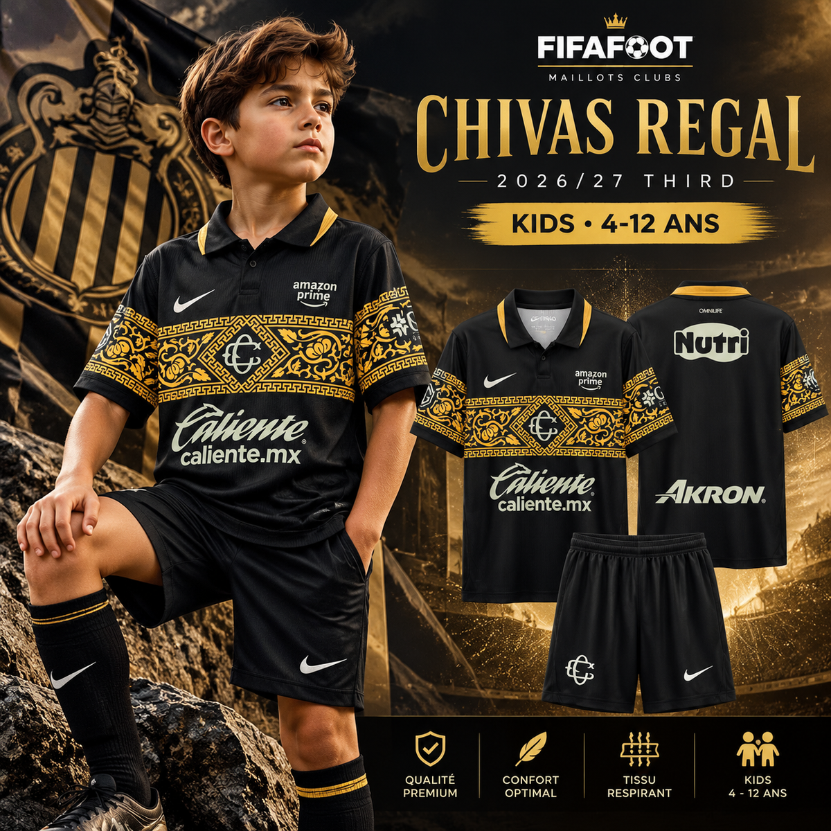 Affiche principale FIFAFOOT – Chivas Guadalajara Third enfant 2026/27, tailles 4 à 12 ans