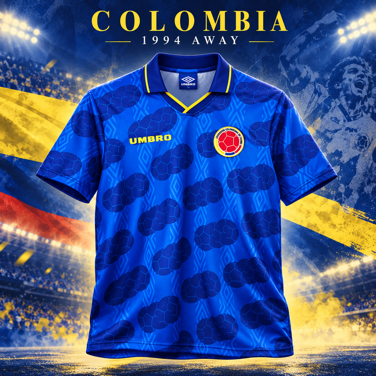 Colombie maillot extérieur rétro bleu 1994 affiche