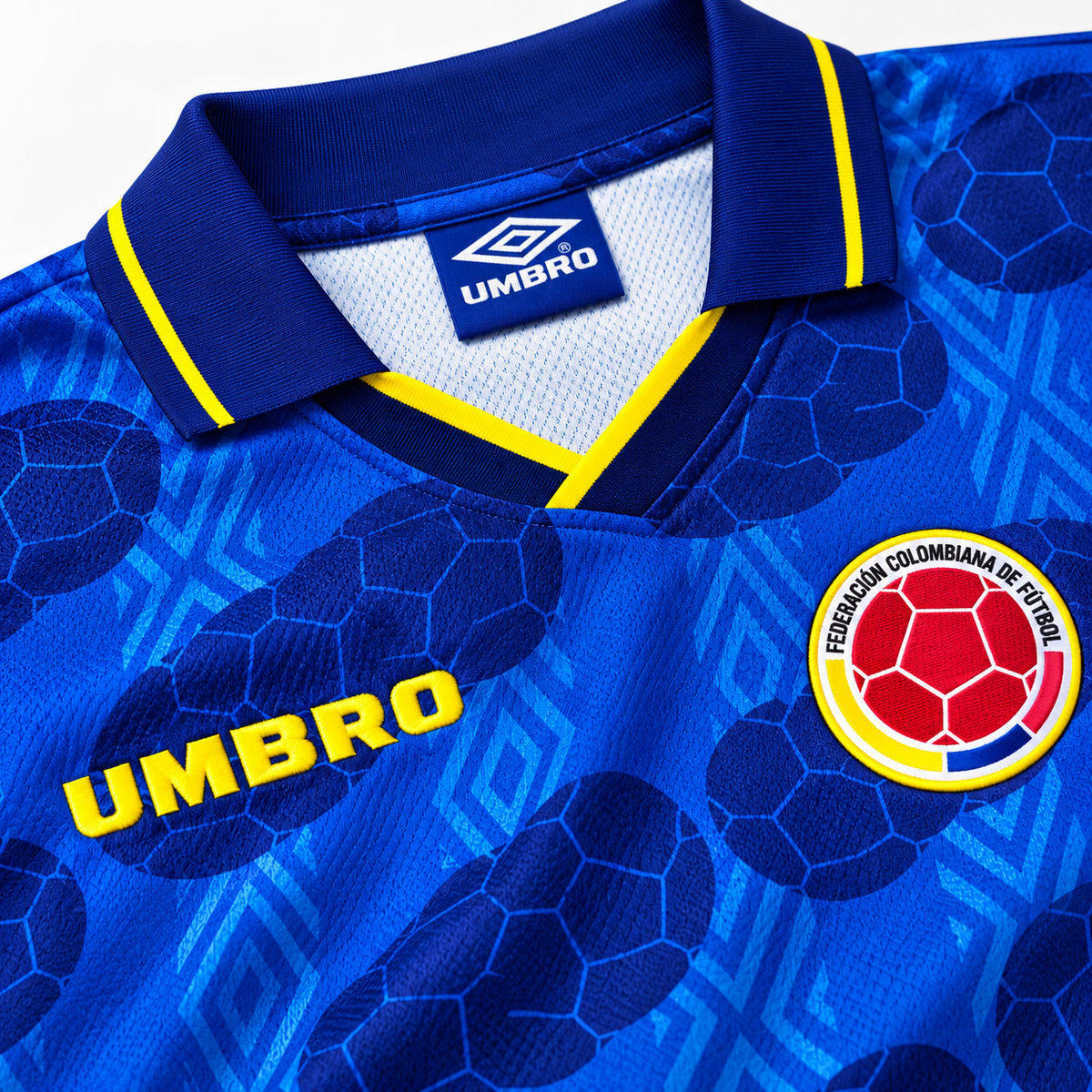 Colombie maillot extérieur rétro bleu 1994 detail