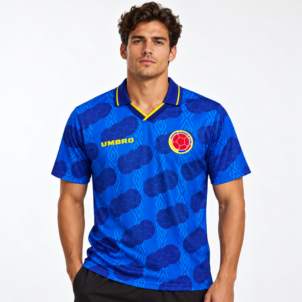 Colombie maillot extérieur rétro bleu 1994 mannequin