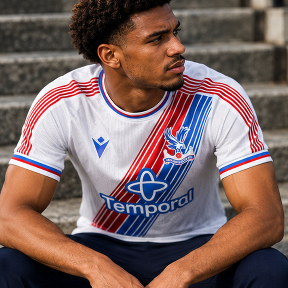 Maillot blanc Crystal Palace 2026-2027 porté par mannequin homme