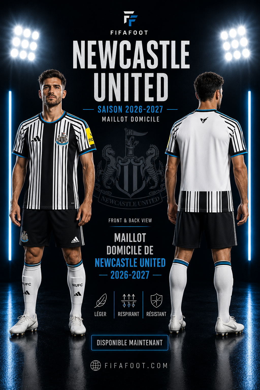 Maillot Newcastle United Domicile 2026-2027 – Noir, Blanc & Bleu