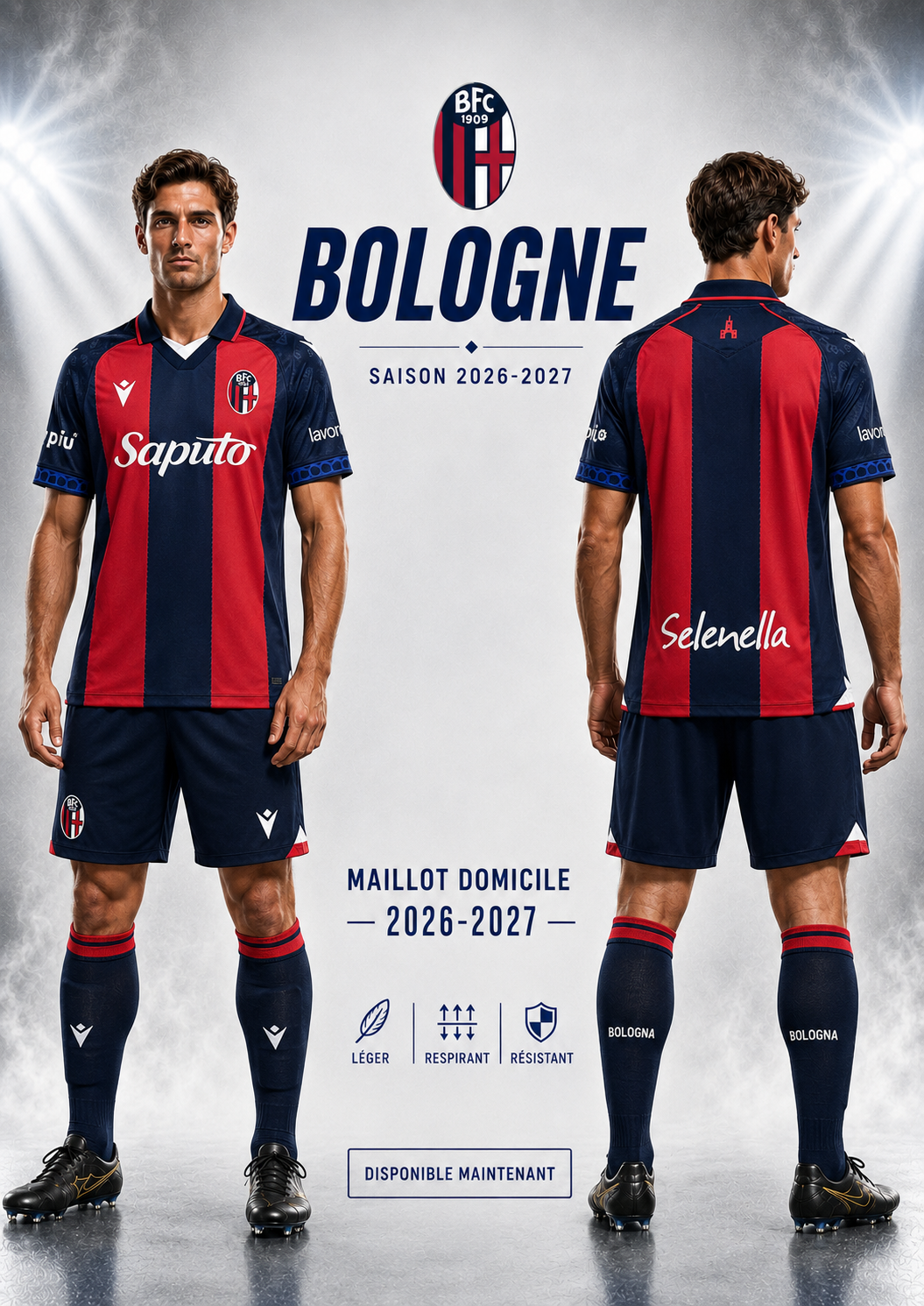 Maillot Domicile Bologne FC 2026-2027 Rouge & Bleu Marine