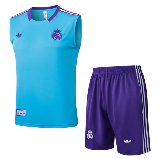 Ensemble débardeur + short bleu turquoise Real Madrid 2025-2026
