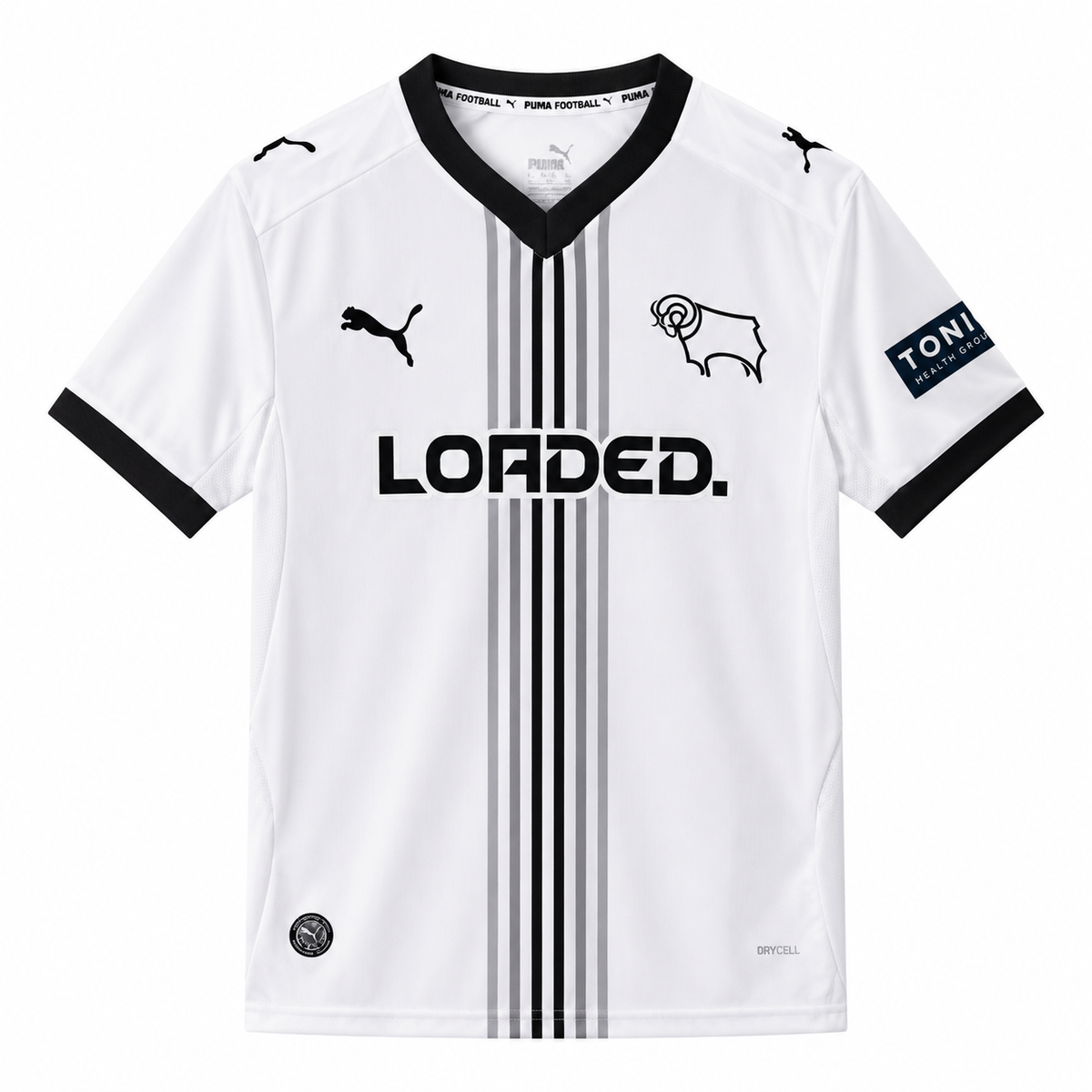 Face avant du maillot domicile Derby County 26/27 sur fond blanc