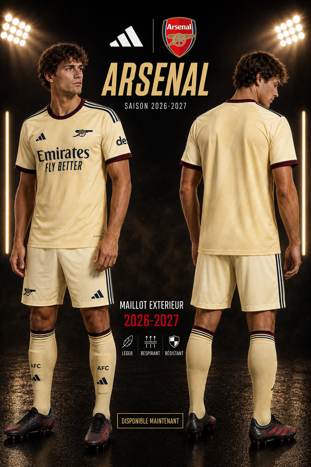 Maillot Extérieur Arsenal 2026-2027 Beige Or & Bleu Marine