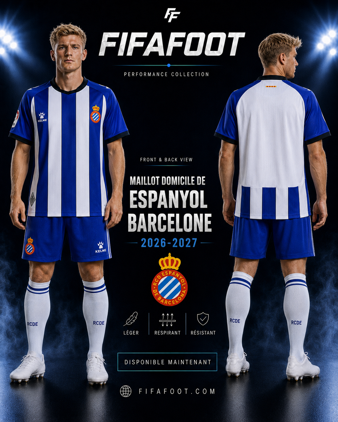 Maillot Espanyol Barcelone Domicile 2026-2027 Bleu Blanc – Jersey Football RCD Espanyol