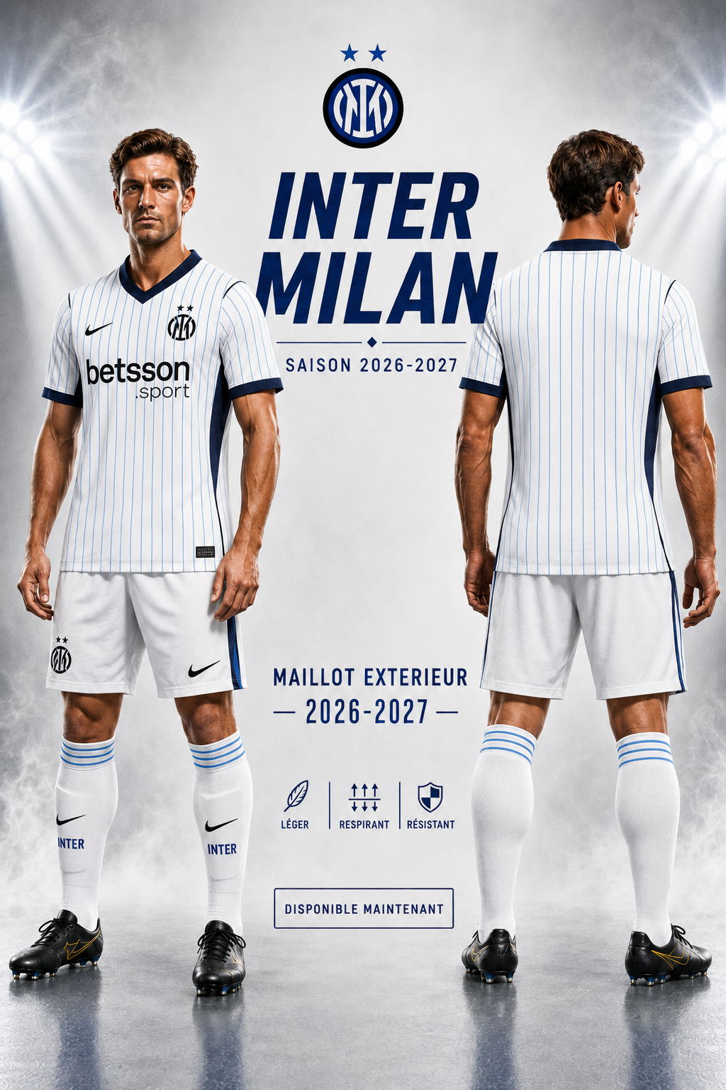 Maillot Extérieur Inter Milan 2026-2027 Blanc à Fines Rayures Bleues