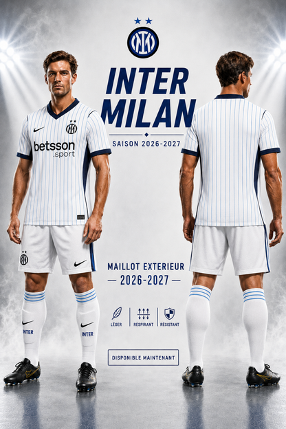 Maillot Extérieur Inter Milan 2026-2027 Blanc à Fines Rayures Bleues