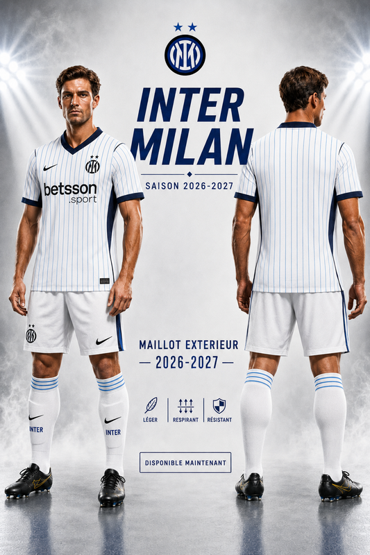 Maillot Extérieur Inter Milan 2026-2027 Blanc à Fines Rayures Bleues