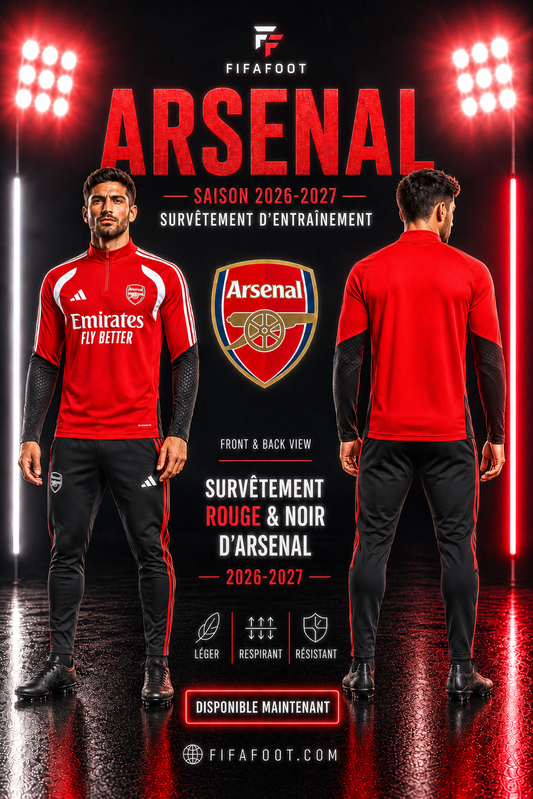 Survêtement Arsenal Rouge & Noir 2026-2027 – Ensemble Entraînement Homme