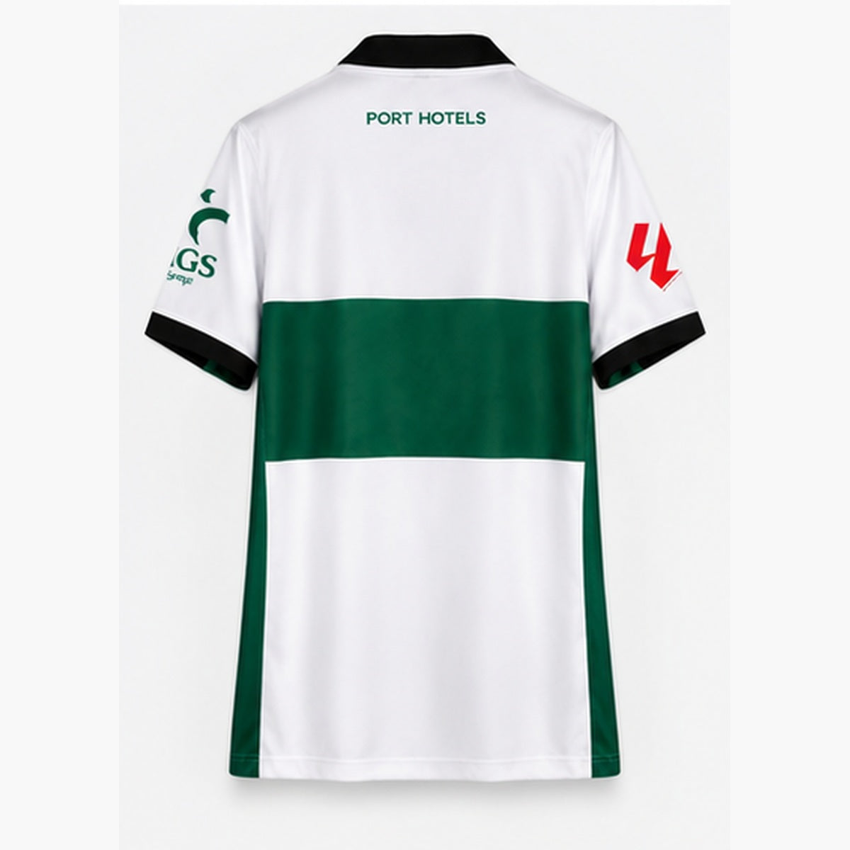 Maillot domicile Elche CF 2026-2027 blanc et vert, vue de dos sur fond blanc