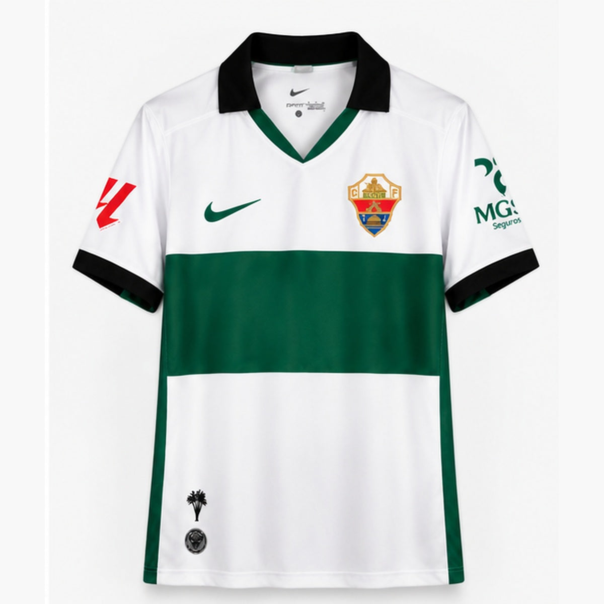 Maillot domicile Elche CF 2026-2027 blanc et vert, vue de face sur fond blanc