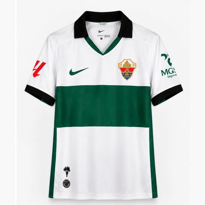 Maillot domicile Elche CF 2026-2027 blanc et vert, vue de face sur fond blanc
