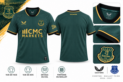 Maillot Everton third 2026-2027 vert et or — details