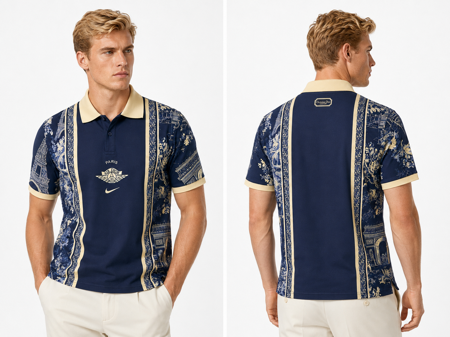 Polo Style PSG x Dior x Air Jordan Bleu Marine & Beige – Design Paris Luxe Homme