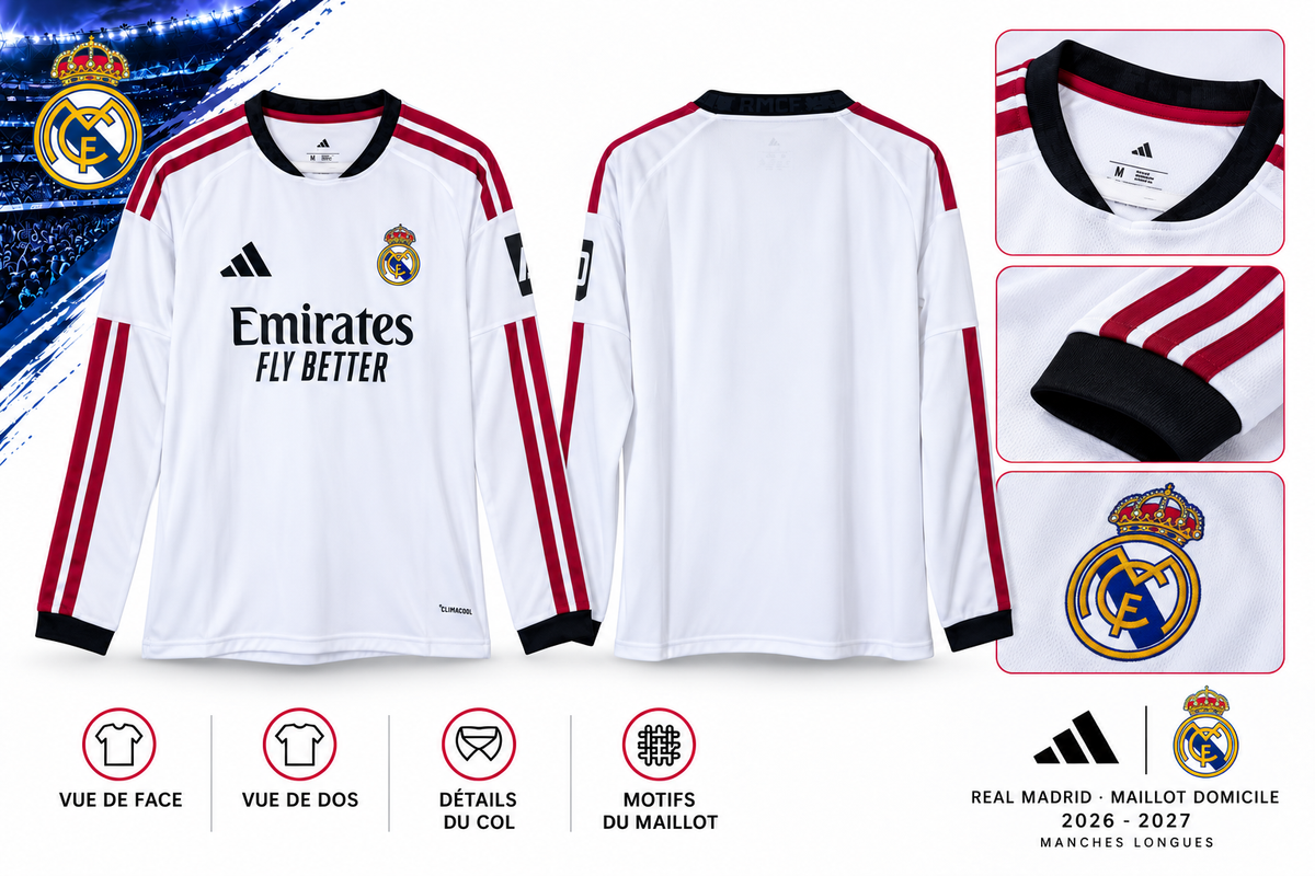 Maillot Real Madrid domicile 2026-2027 – Manches longues – synthese