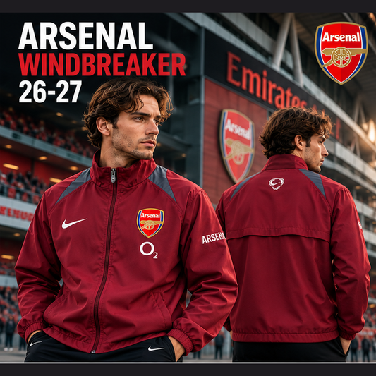 Coupe-vent Arsenal 2026-2027 affiche premium mannequin face et dos