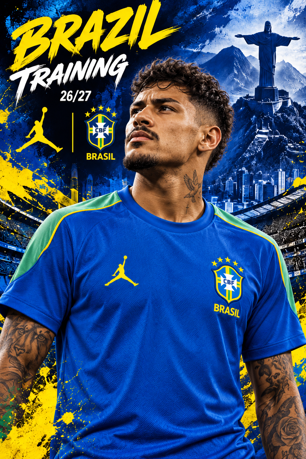 Affiche premium Brésil 2026-2027 bleu avec nouveau mannequin