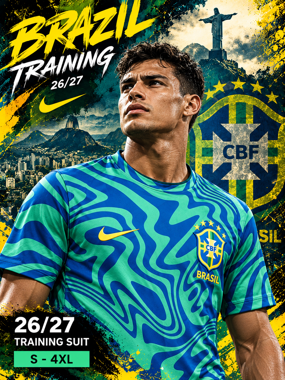 Affiche premium maillot entraînement Brésil 2026-2027 avec nouveau mannequin