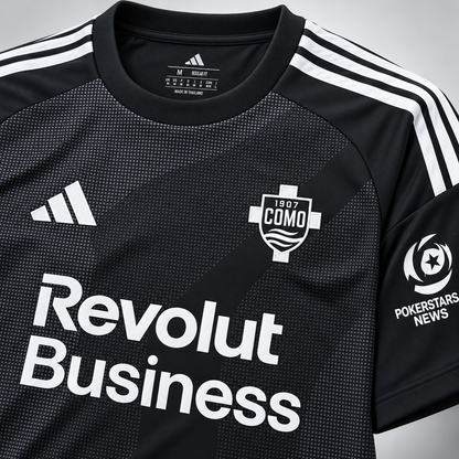 Como 1907 third noir 2026/27 détail écusson et sponsor