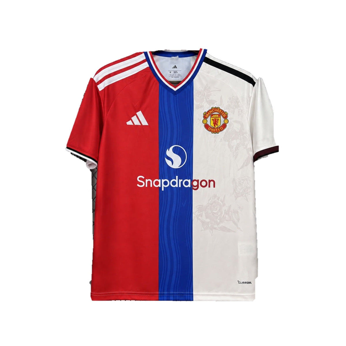 Maillot Tricolor Manchester United 2026-2027 de face sur fond blanc