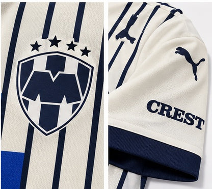 Monterrey 2026-2027 Third – Détail motifs bleu marine et écusson