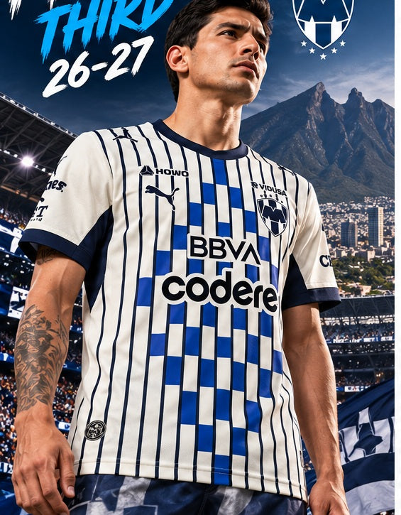Monterrey 2026-2027 Third – Présentation portée par mannequin masculin