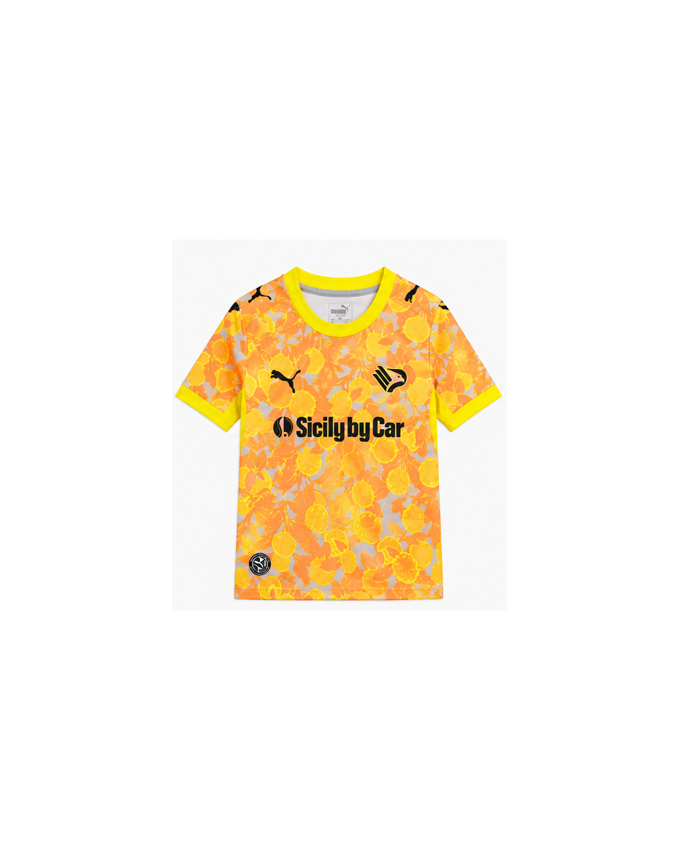 Palermo FC enfant domicile 2026-2027 – Vue avant maillot jaune fleuri sur fond blanc