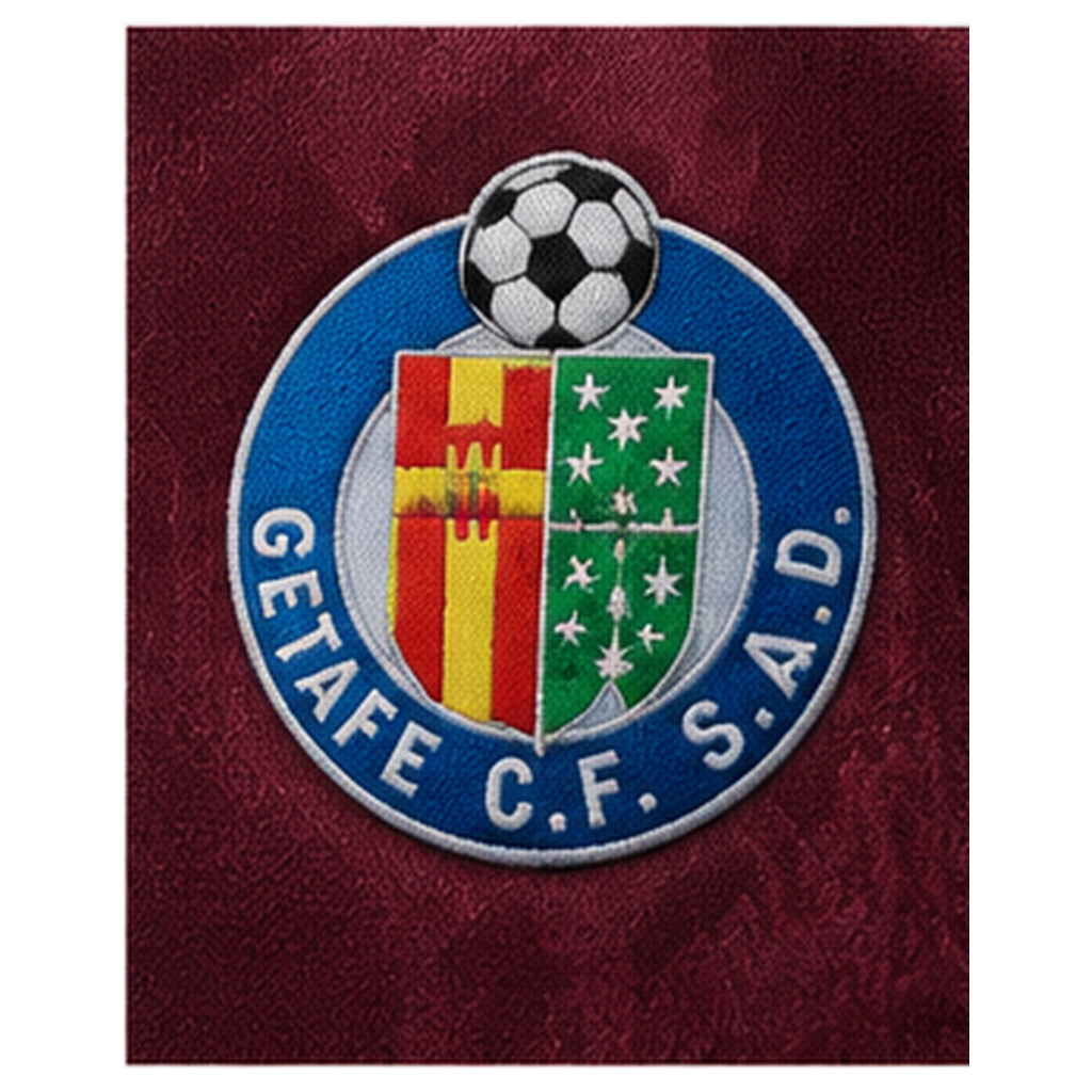 Gros plan sur l'écusson du maillot extérieur Getafe CF 2026-2027