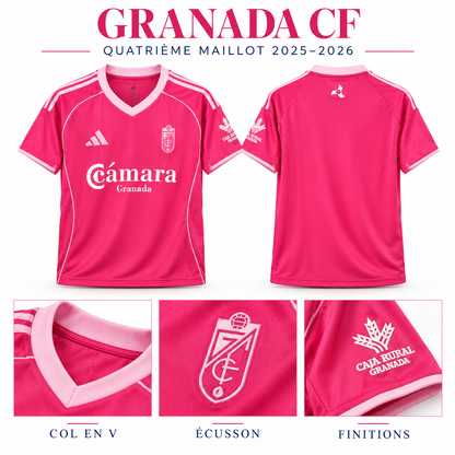 Granada CF quatrième maillot 2025-2026 – col en V, écusson et finitions