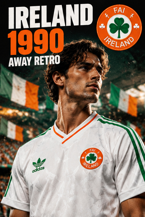 Affiche premium Irlande 1990 Away Retro avec mannequin masculin