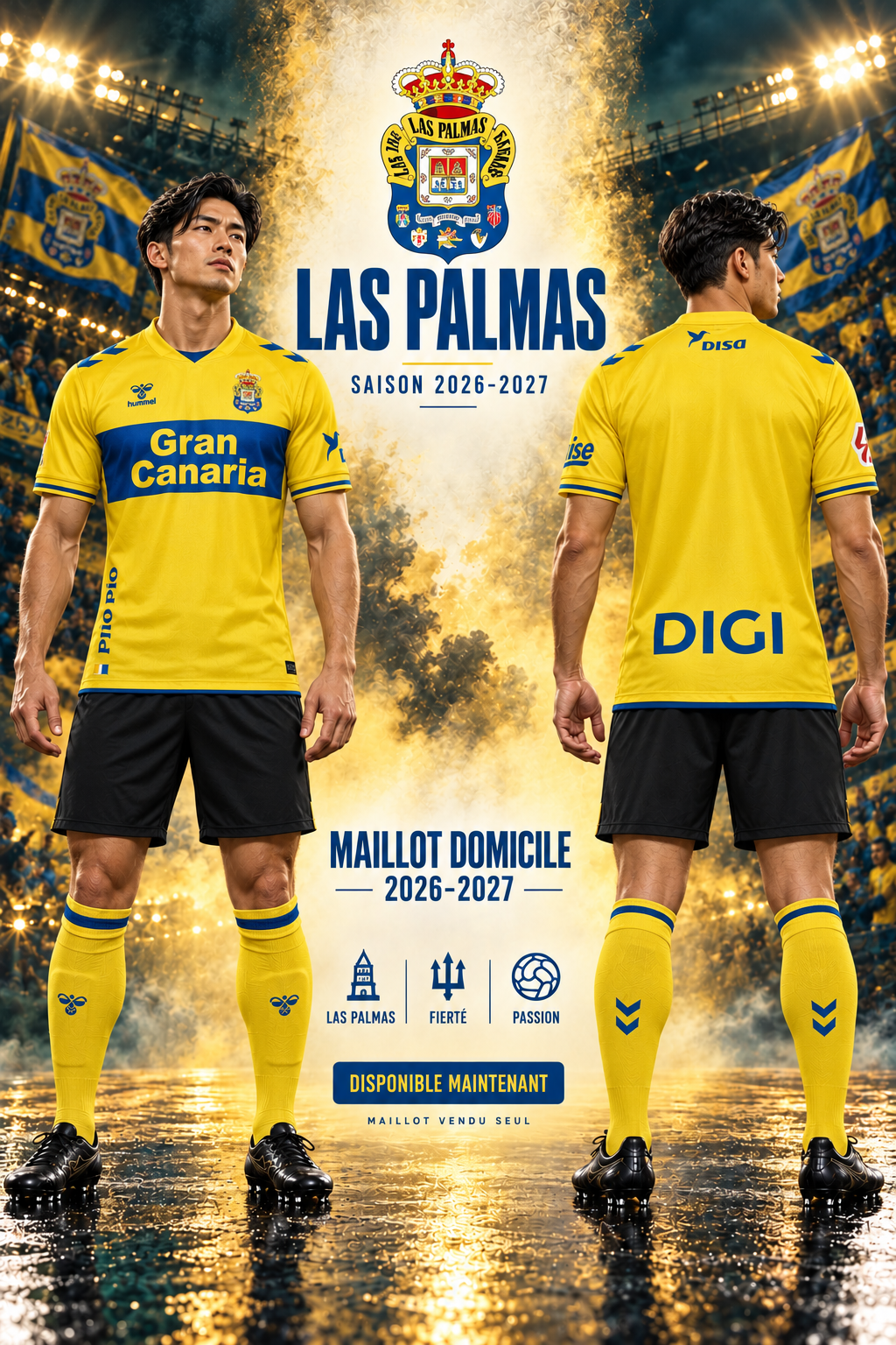 Las Palmas domicile 2026-2027 – Affiche avec nouveau mannequin de face et de dos