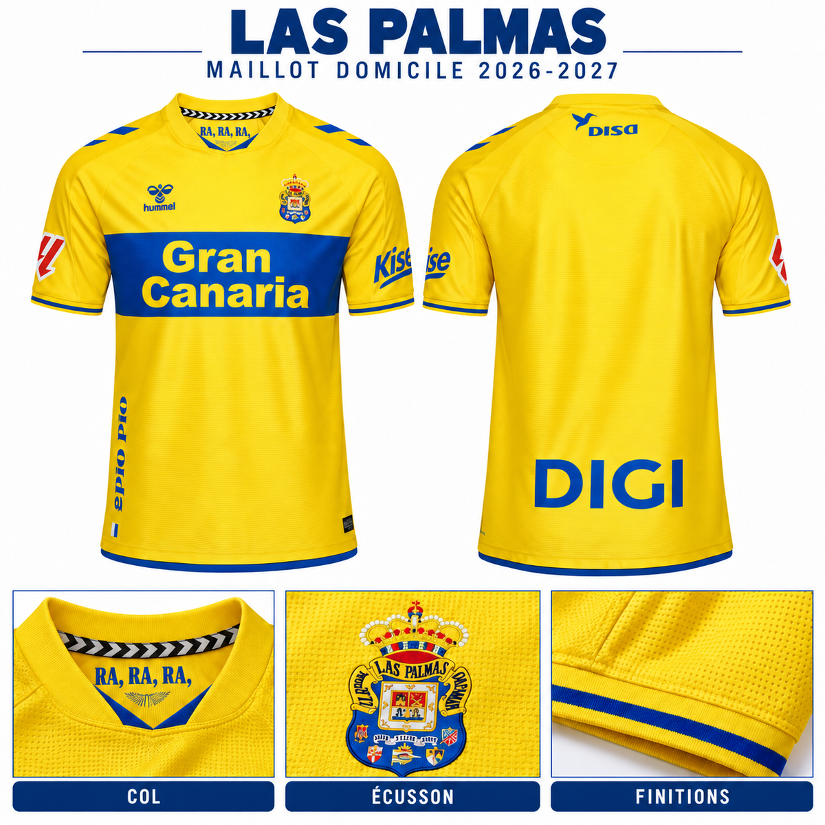 Las Palmas domicile 2026-2027 – Col, écusson et finitions