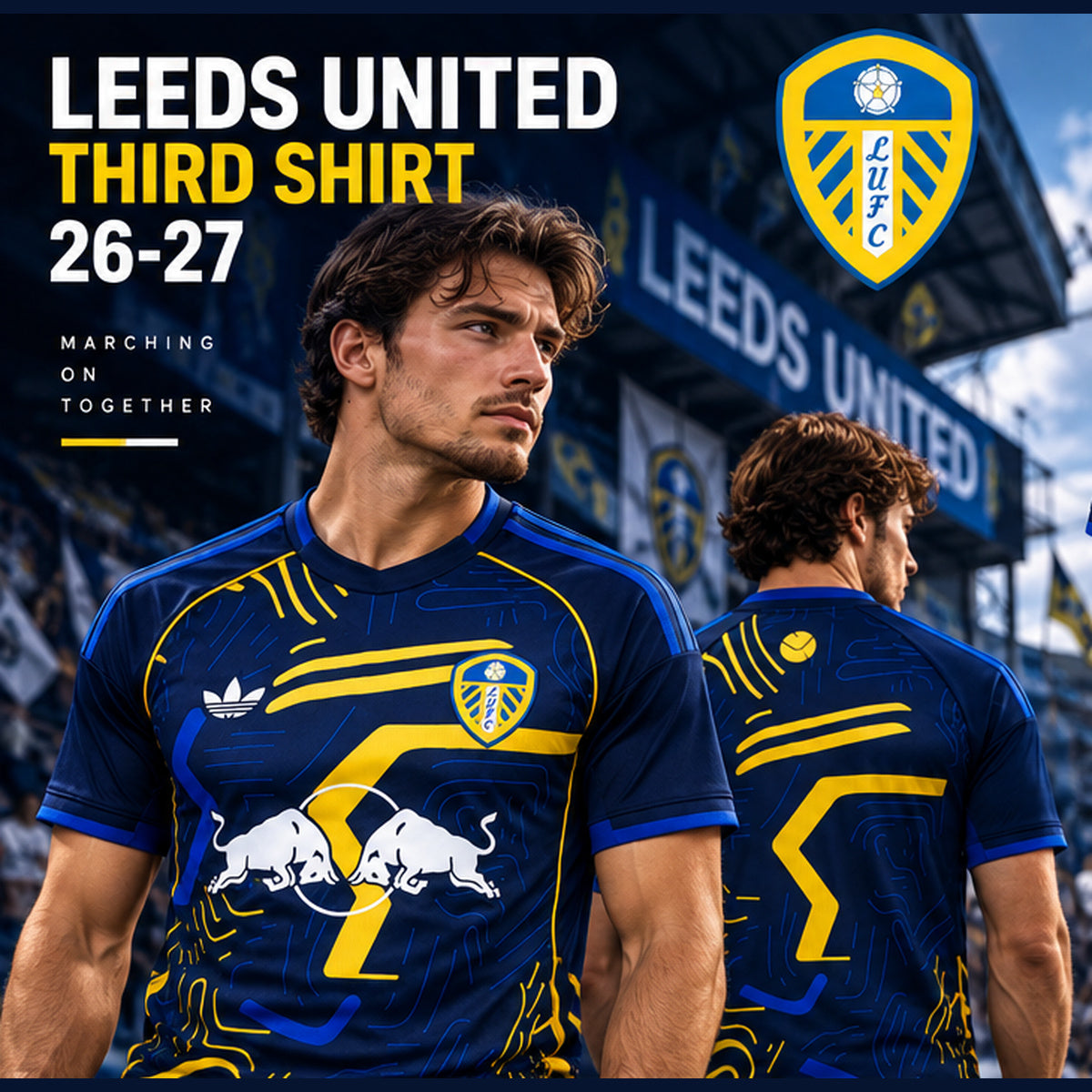 Affiche premium Leeds United Third 2026-2027, vue face et dos