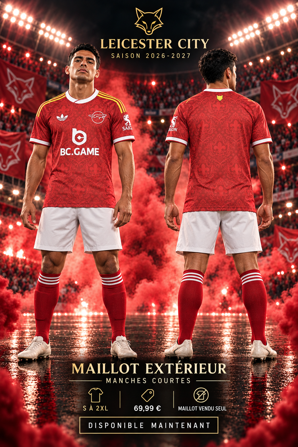 Affiche Leicester City extérieur 2026-2027 — mannequin de face et de dos