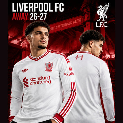 Affiche premium Liverpool FC Away 2026-2027 manches longues, deux vues mannequin