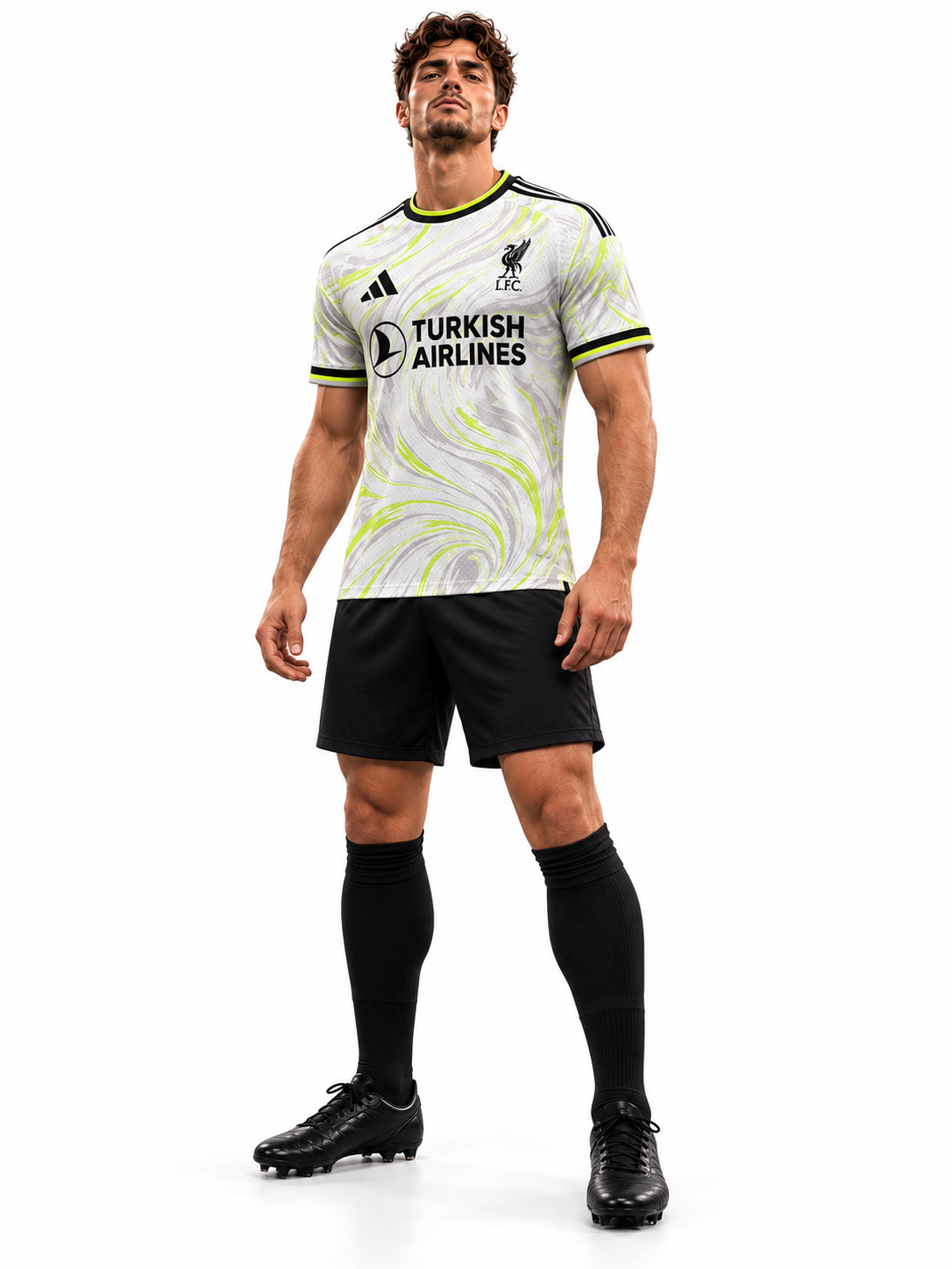Maillot Liverpool extérieur 27/28 porté par mannequin masculin