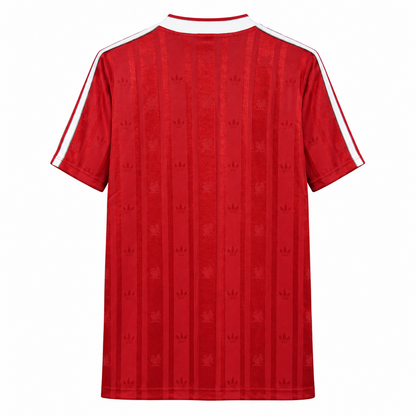 Maillot rétro Liverpool domicile 1988-1989 de dos, motifs rouges ton sur ton
