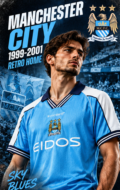 Manchester City maillot rétro domicile 1999-2001 - poster