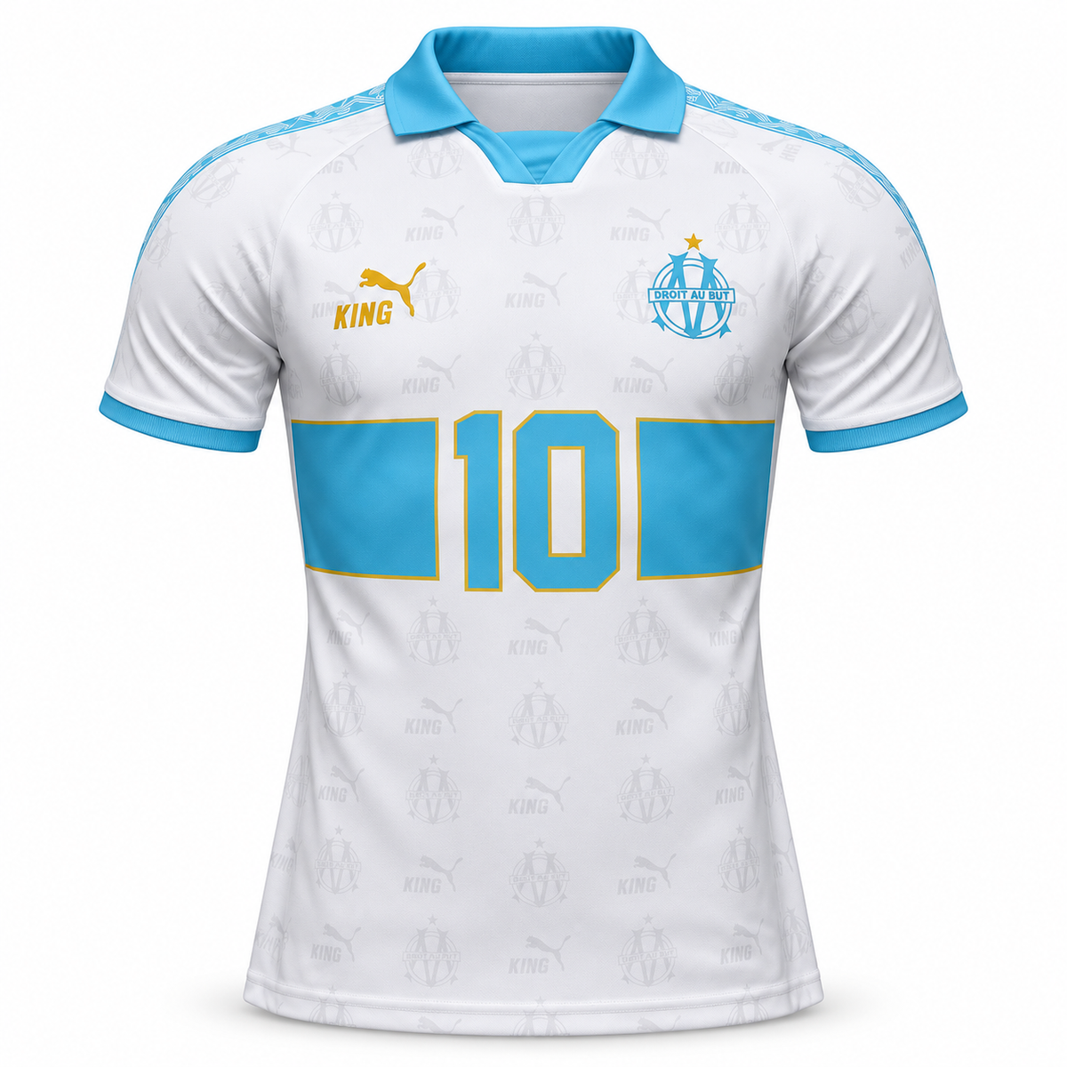 Marseille KING numéro 10 blanc 2026-2027 – face sur fond blanc