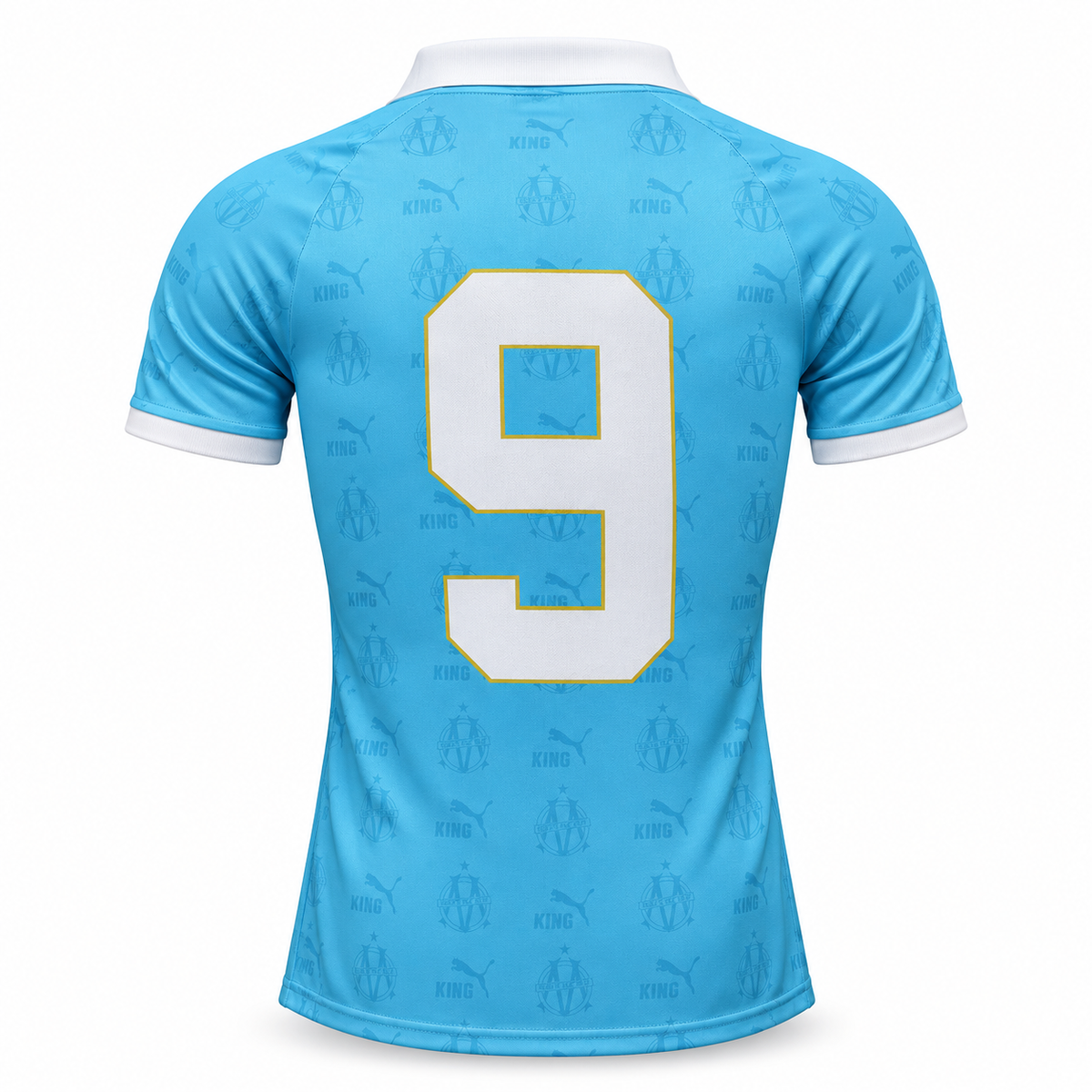 Marseille KING numéro 9 bleu 2026-2027 – dos sur fond blanc