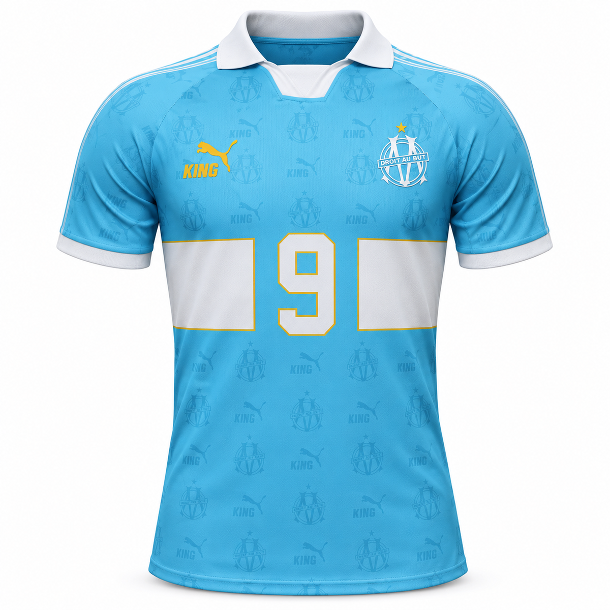 Marseille KING numéro 9 bleu 2026-2027 – face sur fond blanc