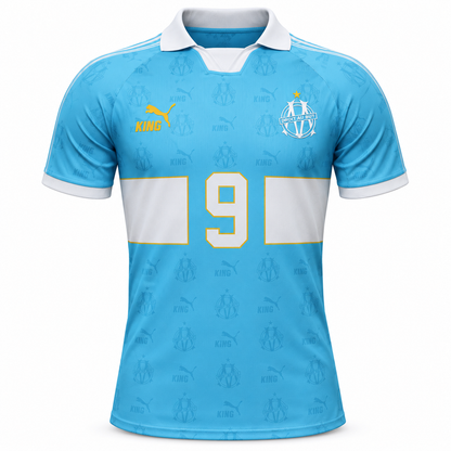 Marseille KING numéro 9 bleu 2026-2027 – face sur fond blanc
