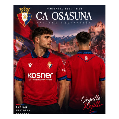 Affiche premium CA Osasuna domicile 2026-2027, deux mannequins masculins de face et de dos