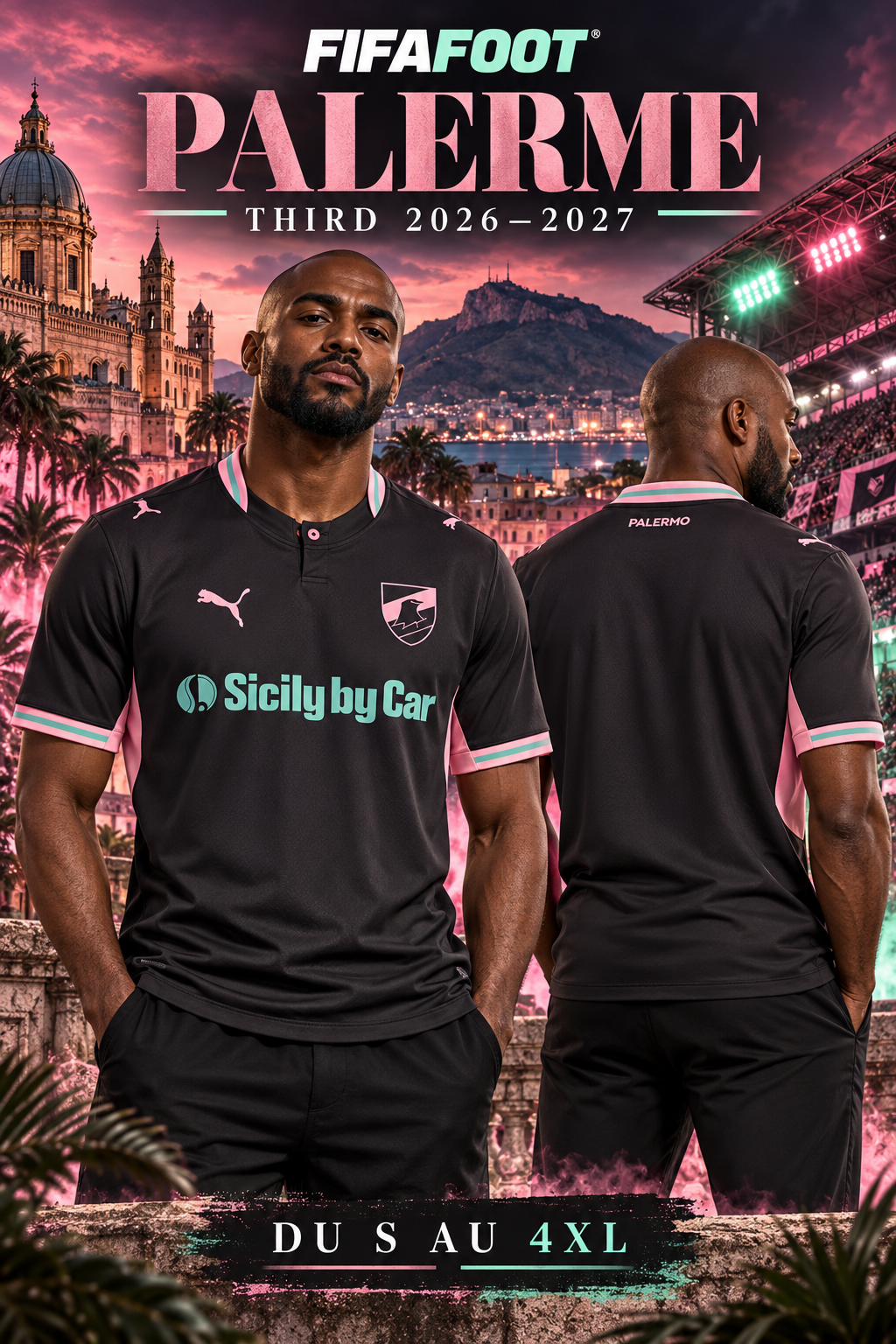 Maillot Palerme Third 2026-2027 noir rose et menthe — affiche