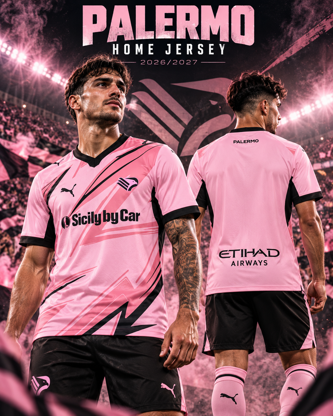 Palermo FC maillot domicile rose et noir saison 2026/2027 affiche