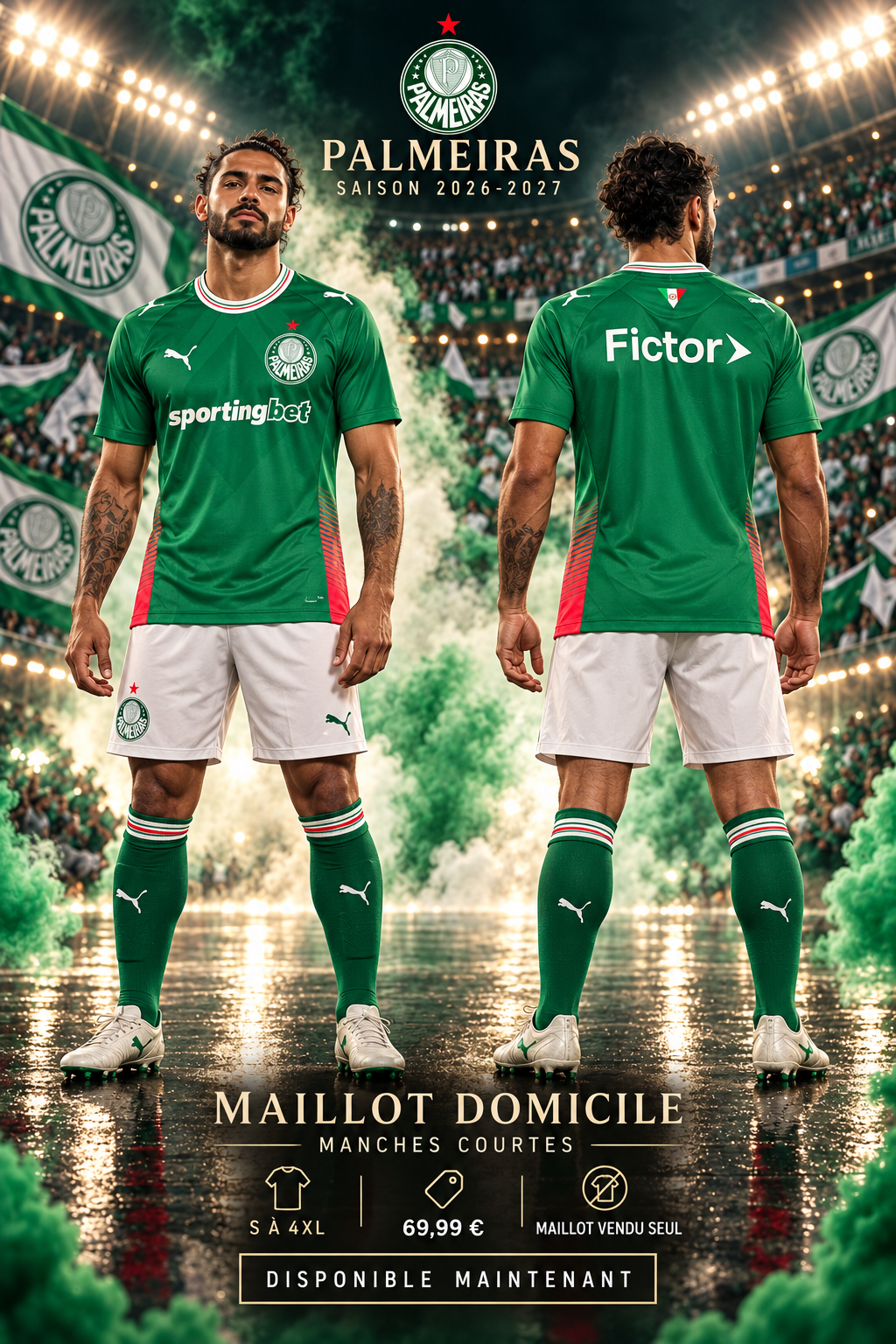 Affiche Palmeiras domicile 2026-2027 — nouveau mannequin de face et de dos