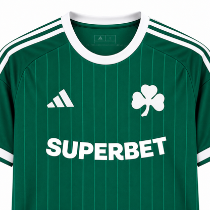 Maillot Panathinaïkos domicile 2026-2027 vert et blanc – détails du col et du trèfle