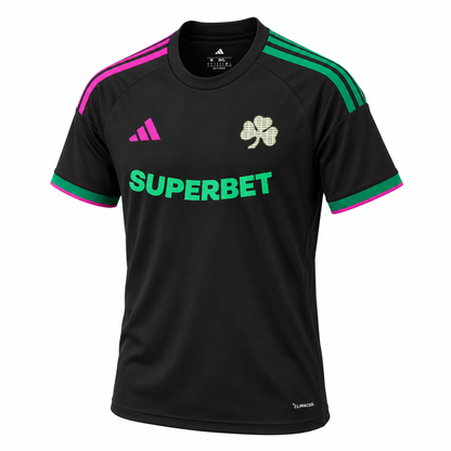 Maillot Panathinaïkos third 2026-2027 noir, vert et rose – vue de trois quarts